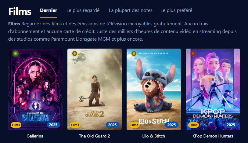 Aperçu de l'interface utilisateur de Filmoflix